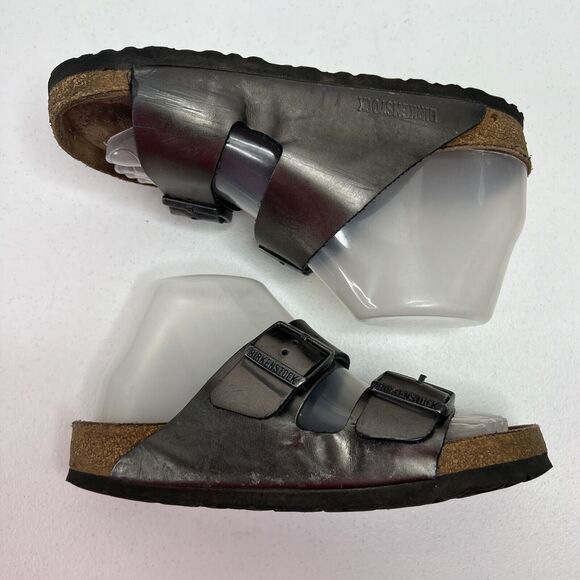 Birkenstock Women’s Size 37 US 6 6.5 Leather Sandals Anthracite Metallic Pewter - Picture 4 of 13
